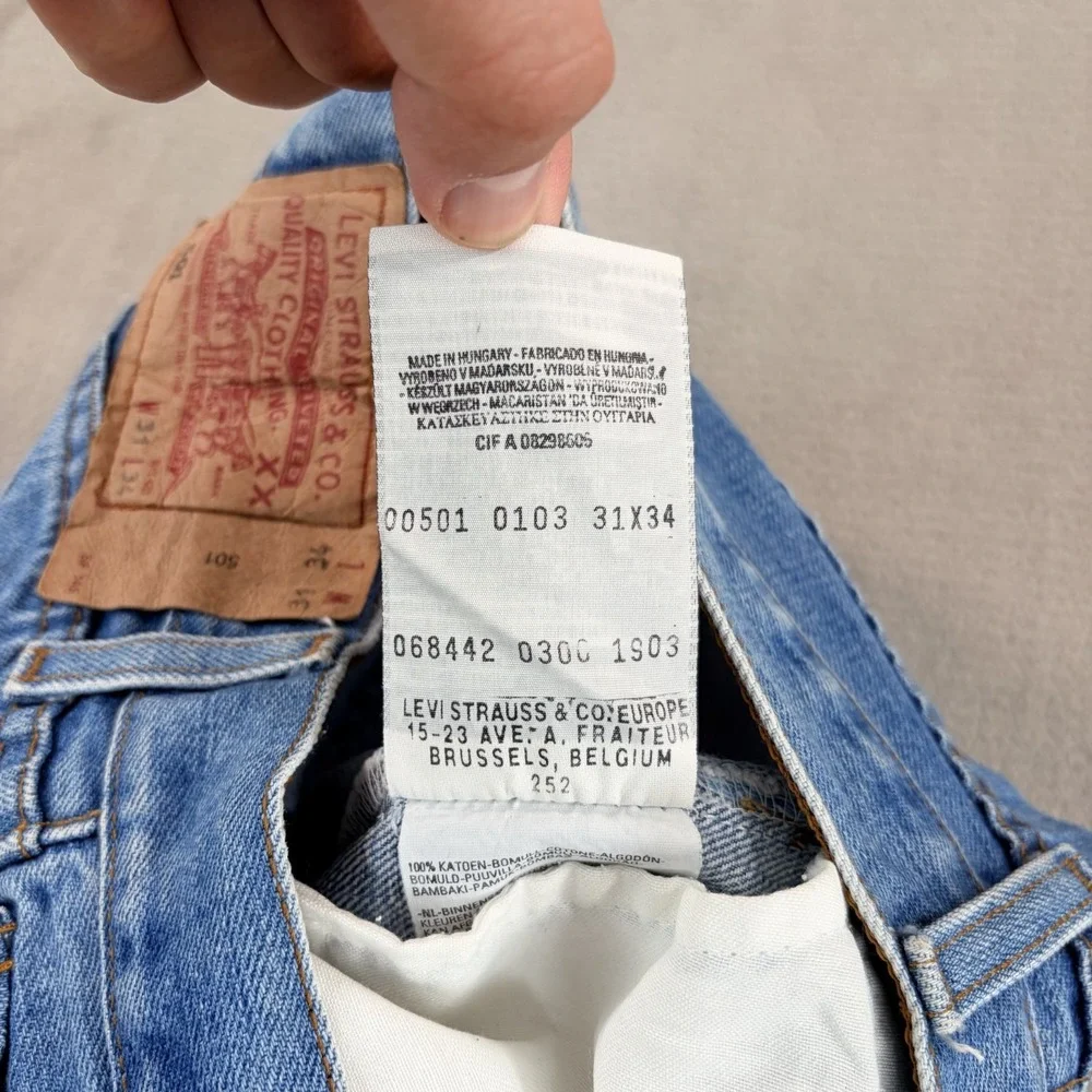 Vintage Levis 501 Jeans Men 30x33 (Tag 31x34) Blue Denim Button Fly Made Hungary